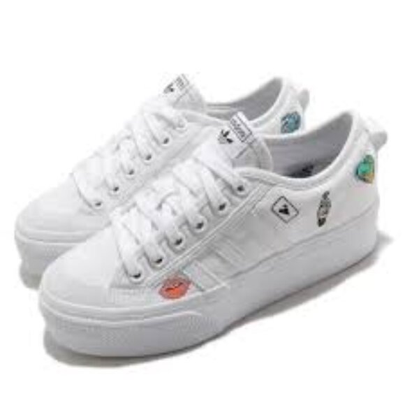 Adidas Nizza Platform Sneakers White Canvas Size 7 - Picture 1 of 7